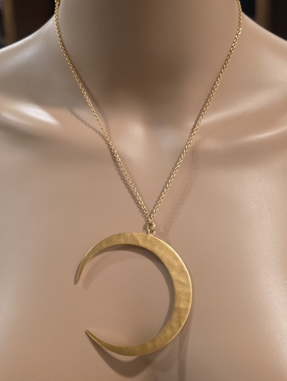 RLM Studio Hammered Brass Crescent Moon Pendant 18" Necklace